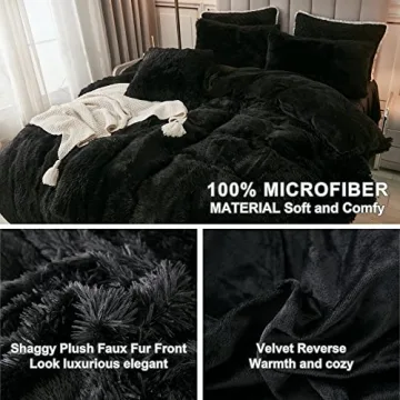 Annadaif Plush Black Duvet Cover Queen Soft Faux Fur Velvet