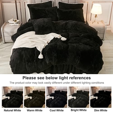 Annadaif Plush Black Duvet Cover Queen Soft Faux Fur Velvet