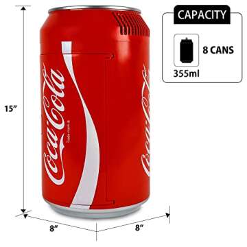 Coca Cola Mini Fridge - Portable 12V 110V Beverage Cooler