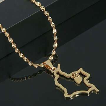 Heart Charm Colombia Map Pendant Necklace Map of Colombian Jewelry (Gold)