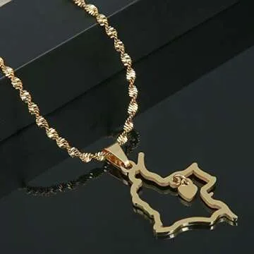 Heart Charm Colombia Map Pendant Necklace Map of Colombian Jewelry (Gold)