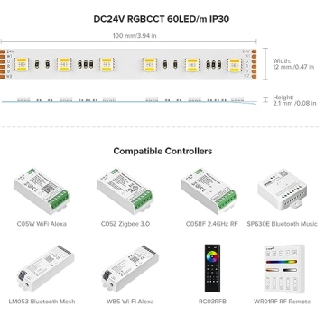 BTF-LIGHTING RGBCCT 5 Colors LED Tape Lights 16.4ft