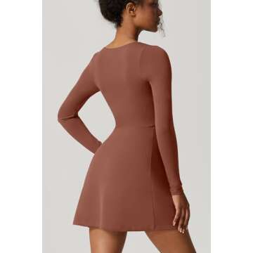 QINSEN Woman's Casual Long Sleeve Dress Short Length Square Neck Bodycon Mini Dresses L