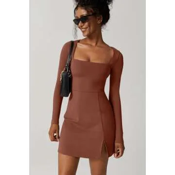 Stylish QINSEN Women's Square Neck Bodycon Mini Dress
