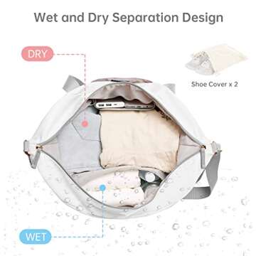 ETRONIK Gym Bag for Women, Travel Duffel Bag with USB Charging Port, Weekender Overnight Bag with Wet Pocket and Shoes Compartment for Women, Travel, Gym, Yoga (White)