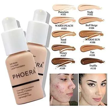 PHOERA Foundation, Full Coverage Foundation, PHOERA Primer, PHOERA Makeup Set, Flat Top Kabuki Makeu...