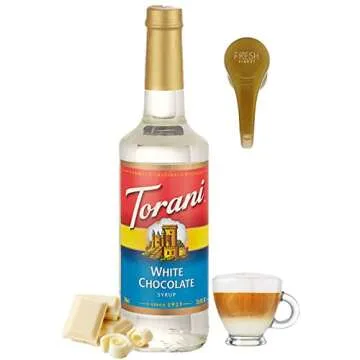 Torani White Chocolate Syrup for Coffee 25.4 Ounces Syrups for Coffee Drinks with Fresh Finest Bottle Pump