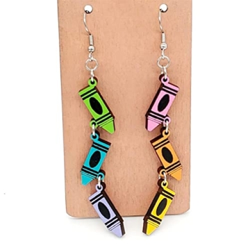 Back To School Teacher's Day Drop Earrings Lightweight Wooden Books Crayons Earrings Teacher Rainbow Sunshine Dangle Earrings Jewelry Gifts-crayon