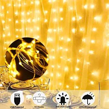 300 LED Window Curtain String Lights - 8 Modes, USB Powered for Home Decor