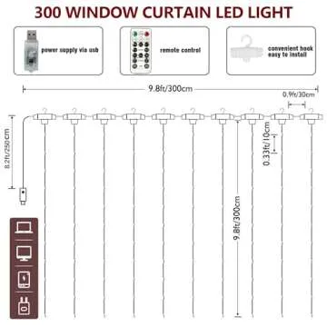 300 LED Curtain String Lights - USB Powered Fairy Lights