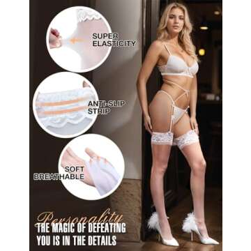 RSLOVE Lace Top Thigh High Sheer Stockings for Women