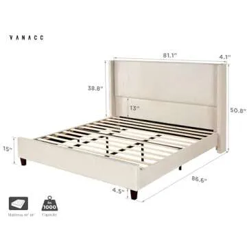 VanAcc King Size Platform Bed Frame, 50.8" Corduroy Upholstered Bed with Vertical Channel Tufted Hea...