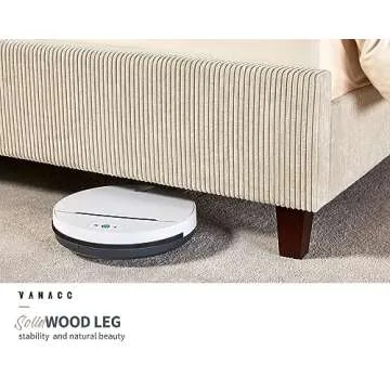 VanAcc King Size Platform Bed Frame, 50.8" Corduroy Upholstered Bed with Vertical Channel Tufted Headboard/Wooden Slats/Wingback/No Box Spring Required/Beige