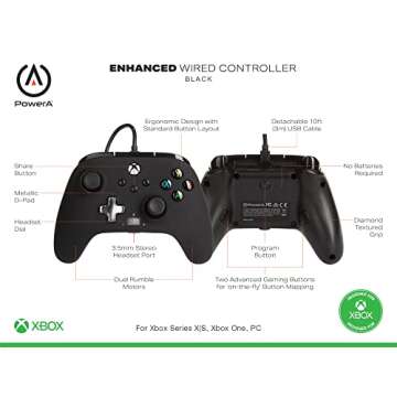 PowerA Enhanced Wired Controller for Xbox Series X|S - Black, Officially Licensed for Xbox