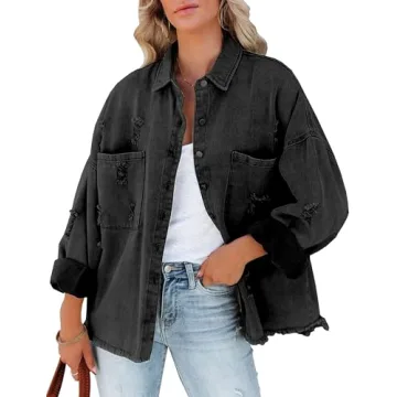 Stylish Oversized Distressed Jean Jacket for Women