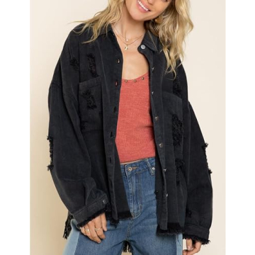 Stylish Oversized Distressed Jean Jacket for Women