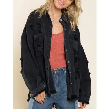 Stylish Oversized Distressed Jean Jacket for Women