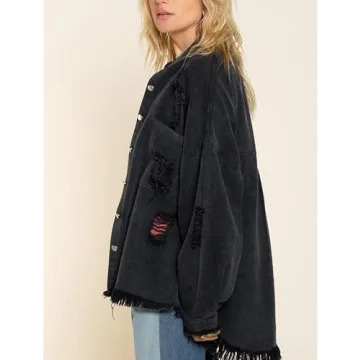 Stylish Oversized Distressed Jean Jacket for Women