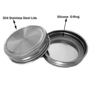 Stainless Steel Mason Jar Lids,12 Pack Polished Surface,Reusable and Leak Proof,Storage Caps with Si...