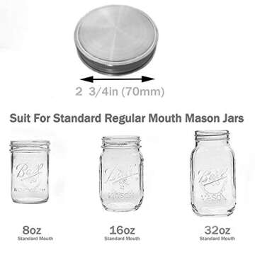 Stainless Steel Mason Jar Lids,12 Pack Polished Surface,Reusable and Leak Proof,Storage Caps with Silicone Seals for Regular Mouth Size Jars (12-Pack Stainless Steel Lids(Regular Mouth))