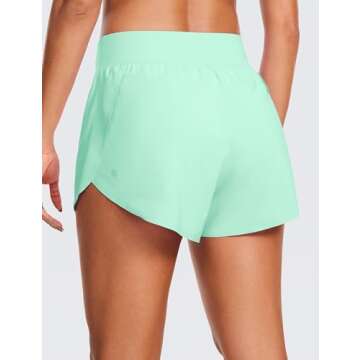 CRZ YOGA High Waisted Dolphin Athletic Running Shorts for Women 3" High Split Comfy Mesh Liner for G...