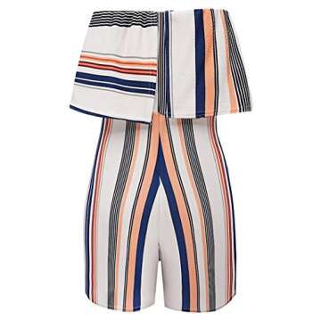 Women Sexy Off Shoulder Floral Printed Playsuit One Piece Summer Strapless Romper Beach Short Jumpsuit,Orange,Medium