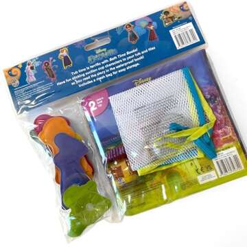 Disney Encanto Bath Time Books - Activity Books for kids, Bath book, 6 Padded suction cups, 1 Mesh b...