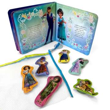 Disney Encanto Bath Time Books - Activity Books for kids, Bath book, 6 Padded suction cups, 1 Mesh bag