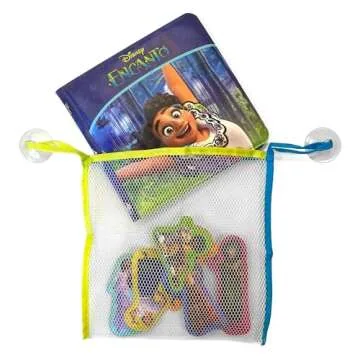 Disney Encanto Bath Time Books - Activity Books for kids, Bath book, 6 Padded suction cups, 1 Mesh bag
