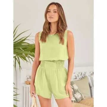 Trendy Queen Womens Summer 2 Piece Outfits Short Sets Matching Sleeveless Tank Top High Waisted Shorts with Pockets LemonYellow M