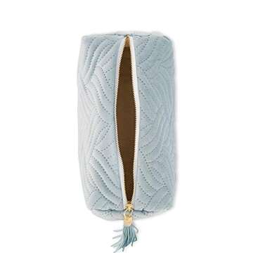WEDDINGSTAR Small Personalized Velvet Quilted Makeup Bag For Women - Spa Blue