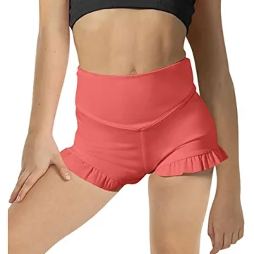 rrhss Girls Athletic Ruffle Hem Dance Shorts - High Waisted & Comfy for Dance, Yoga & Gymnastics