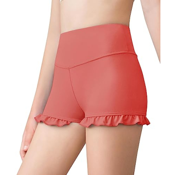 Stylish Girls High Waisted Ruffle Dance Shorts in Pink