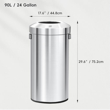 EKO Urban 24 Gallon Round Stainless Steel Waste Bin
