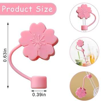 20 Pieces Straw Cover Cap Reusable Silicone Straw Toppers Drinking Straw Tips Lids for 8-10 mm Cute ...