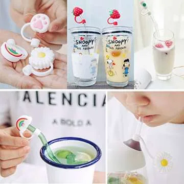 20 Pieces Straw Cover Cap Reusable Silicone Straw Toppers Drinking Straw Tips Lids for 8-10 mm Cute Straws Plugs (Not include Straw) Style1