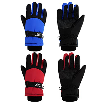 SATINIOR 2 Pairs Kids Waterproof Gloves Winter Warm Gloves Outdoor Thickening Ski Gloves Cold Weathe...
