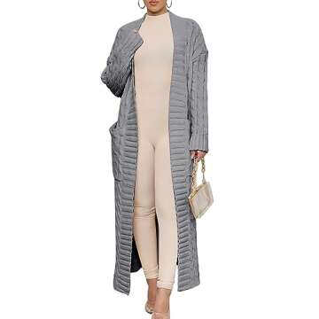 ANRABESS Womens Long Cardigan Sweater 2025 Oversized Coat Long Sleeve Open Front Knit Maxi Outwear F...