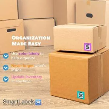 QR Code Smart Labels | Color Coded Scannable Stickers for Storage Bins, Moving Containers & Organization | Pack and Track Inventory on iOS & Android App | Pack of 48 (Modern)