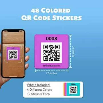 QR Code Smart Labels | Color Coded Scannable Stickers for Storage Bins, Moving Containers & Organization | Pack and Track Inventory on iOS & Android App | Pack of 48 (Modern)