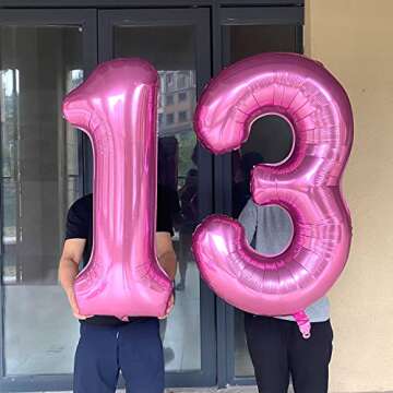 13 Balloon Number Pink 13 Foil Mylar Jumbo Giant Big Large 31 Balloons Number Sweet 13th 31st Birthday Party Anniversary Decorations Supplies for Girl Women Balloon 40 Inch