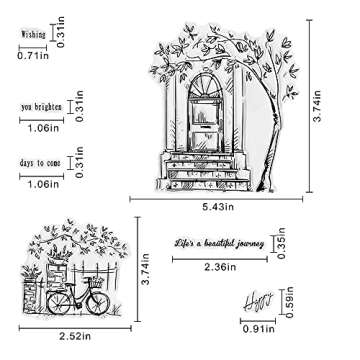 Door Bike Tree Scenery Clear Stamps for Card Making and Photo Album Decorations, Blessing Words Tran...