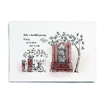 Door Bike Tree Scenery Clear Stamps for Card Making and Photo Album Decorations, Blessing Words Transparent Rubber Stamps Seal for DIY Scrapbooking