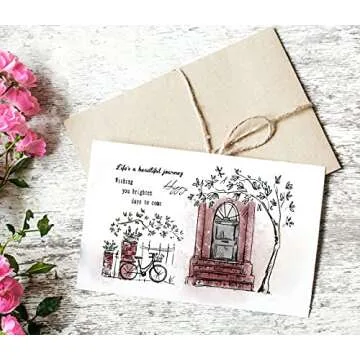 Door Bike Tree Scenery Clear Stamps for Card Making and Photo Album Decorations, Blessing Words Transparent Rubber Stamps Seal for DIY Scrapbooking