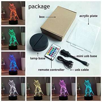 Laysinly Anime Roronoa Zoro 3D Night Light, Manga Figure Luffy Zoro Touch Bedside Lamp 16 Color Bedroom LED Night Light, Anime Luffy 3D Desk Lamp for Birthday Christmas to Boys/Girls/Fans