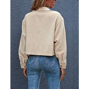 Gihuo Women's Fashion Cropped Shacket Button Down Corduroy Shacket Jackets Casual Plaid Long Sleeve Crop Jackets Tops