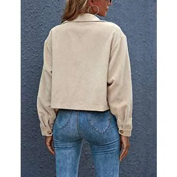 Gihuo Women's Fashion Cropped Shacket Button Down Corduroy Shacket Jackets Casual Plaid Long Sleeve Crop Jackets Tops