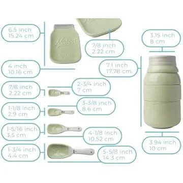 Vintage Mason Jar Kitchenware Set by Comfify - Multi-Piece Kitchen Ceramic Decor Set w/ 4 Measuring Cups, 4 Measuring Spoons and Spoon Rest - Attractive Vintage Style, in Green Embossed Ceramic