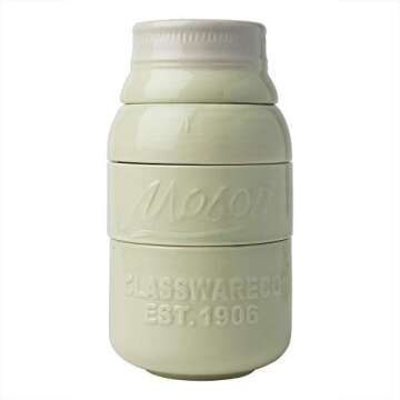 Vintage Mason Jar Kitchenware Set by Comfify - Multi-Piece Kitchen Ceramic Decor Set w/ 4 Measuring Cups, 4 Measuring Spoons and Spoon Rest - Attractive Vintage Style, in Green Embossed Ceramic