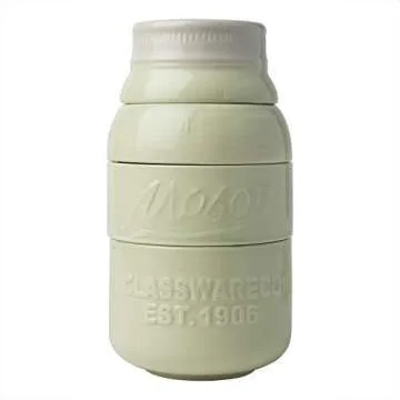 Vintage Mason Jar Kitchenware Set by Comfify - Multi-Piece Kitchen Ceramic Decor Set w/ 4 Measuring Cups, 4 Measuring Spoons and Spoon Rest - Attractive Vintage Style, in Green Embossed Ceramic